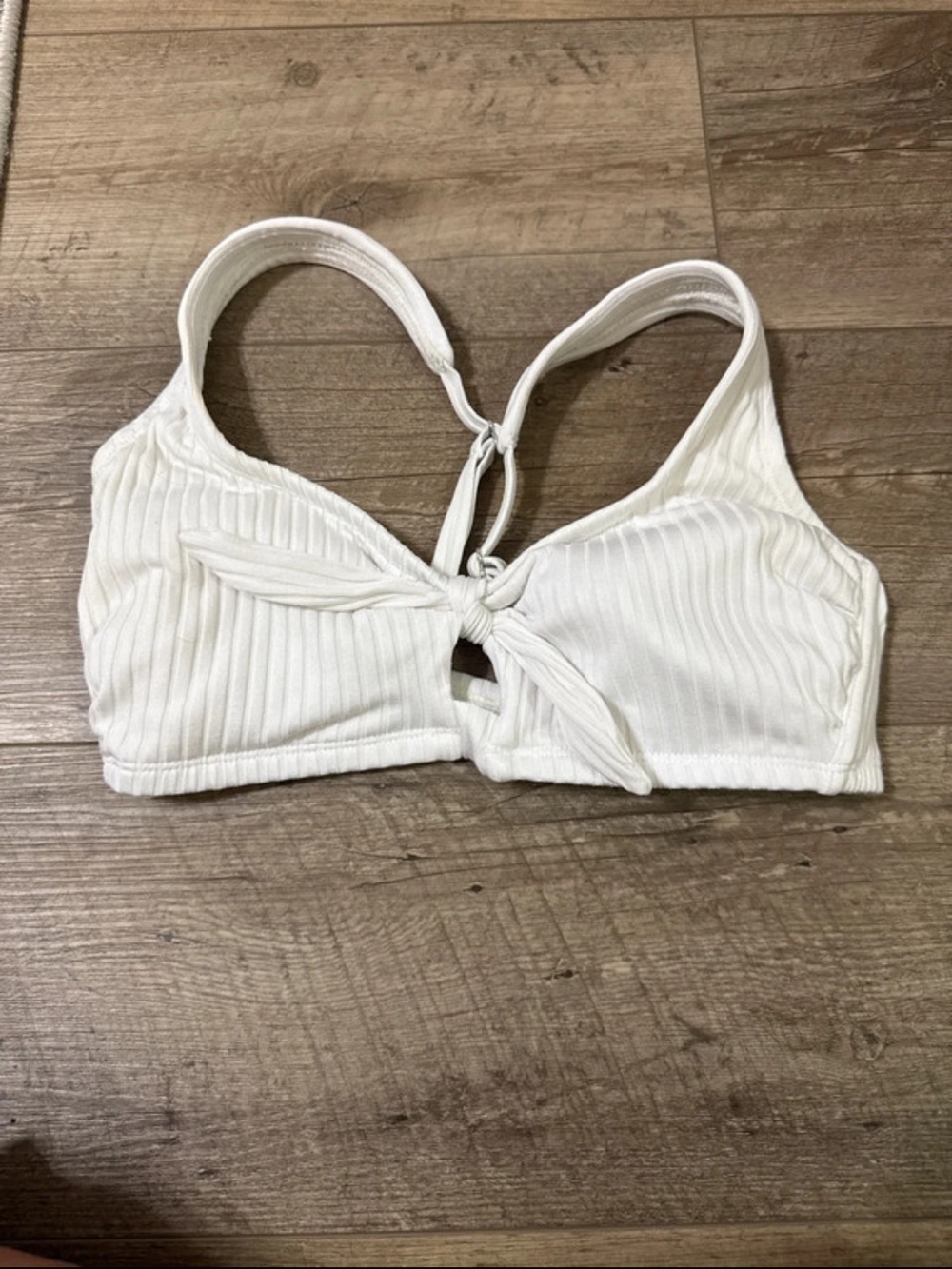 White Ribbed Tie-Front bikini Top